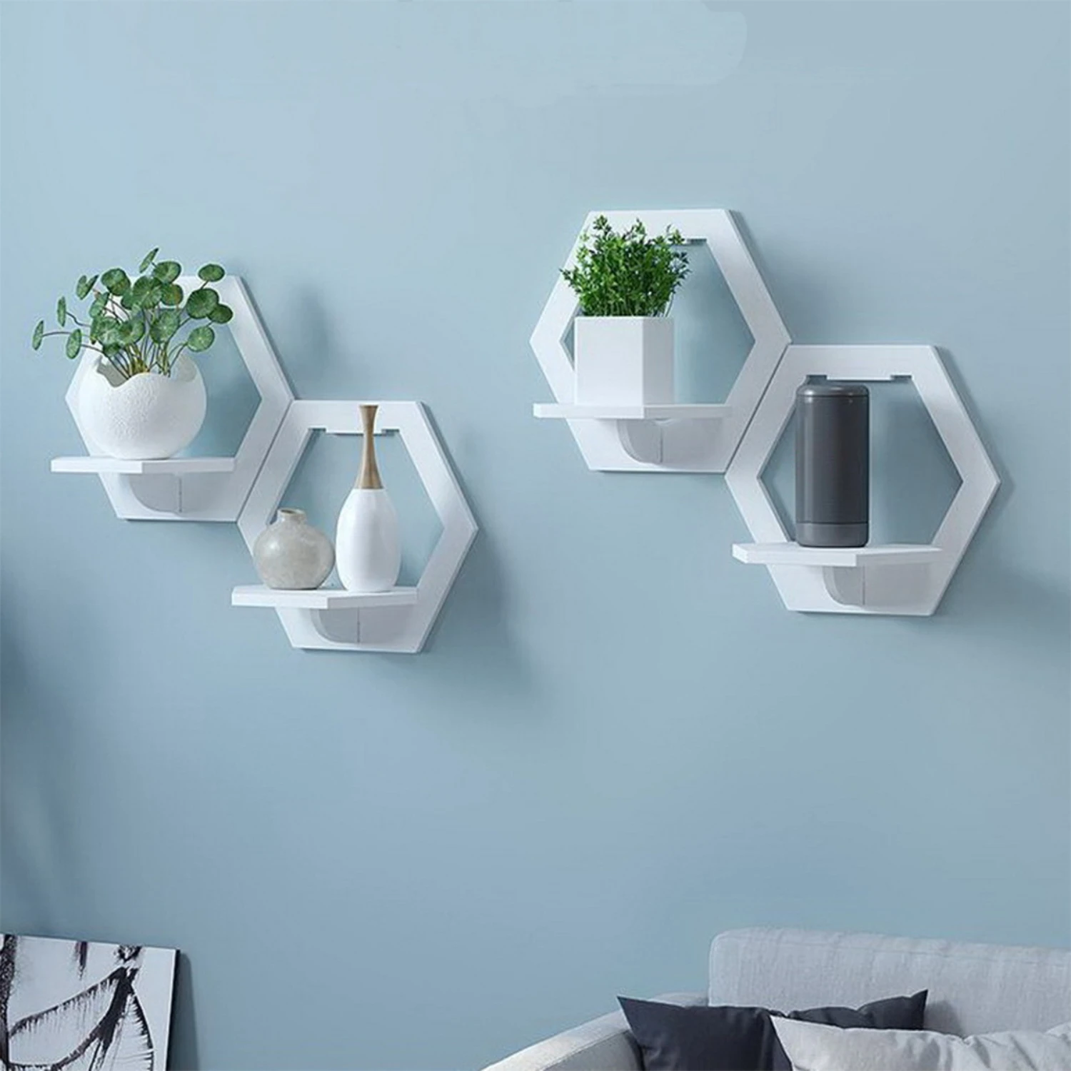 Hexagonal Wall Art Shelves - Easy Install, Bedside & TV Background Decor, Space-Saving Display Rack for Bedroom, Living Room