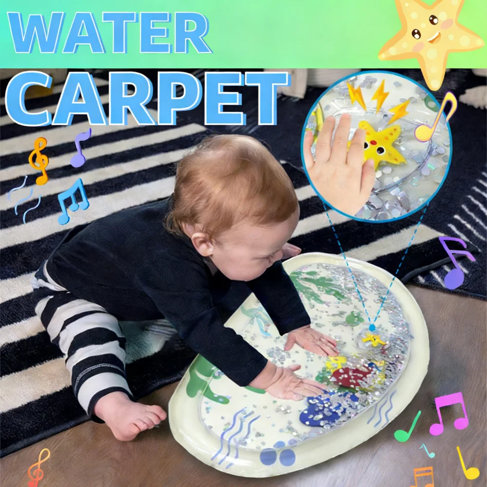 Water-Filled Crawling Mat with Snap-On Feature Instant Response Pad for Babies Developmental Play Mat with Sound Effect