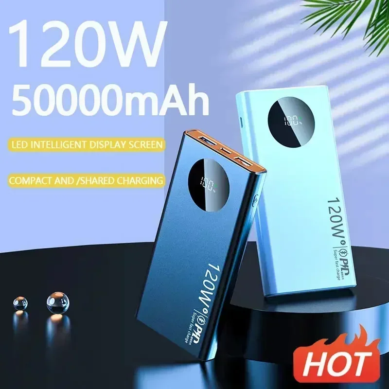 120w New Super Fast Charge 50000mAh Ultralarge Capacity Digital Display Mobile Power External Battery For Iphone Xiaomi Samsung