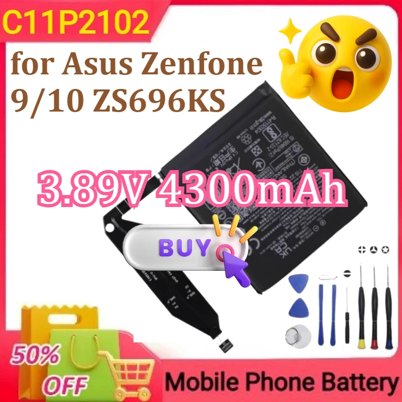

New C11P2102 for Asus Zenfone 9/10 ZS696KS Mobile Phone Batteries 3.89V 4300mAh+Tools
