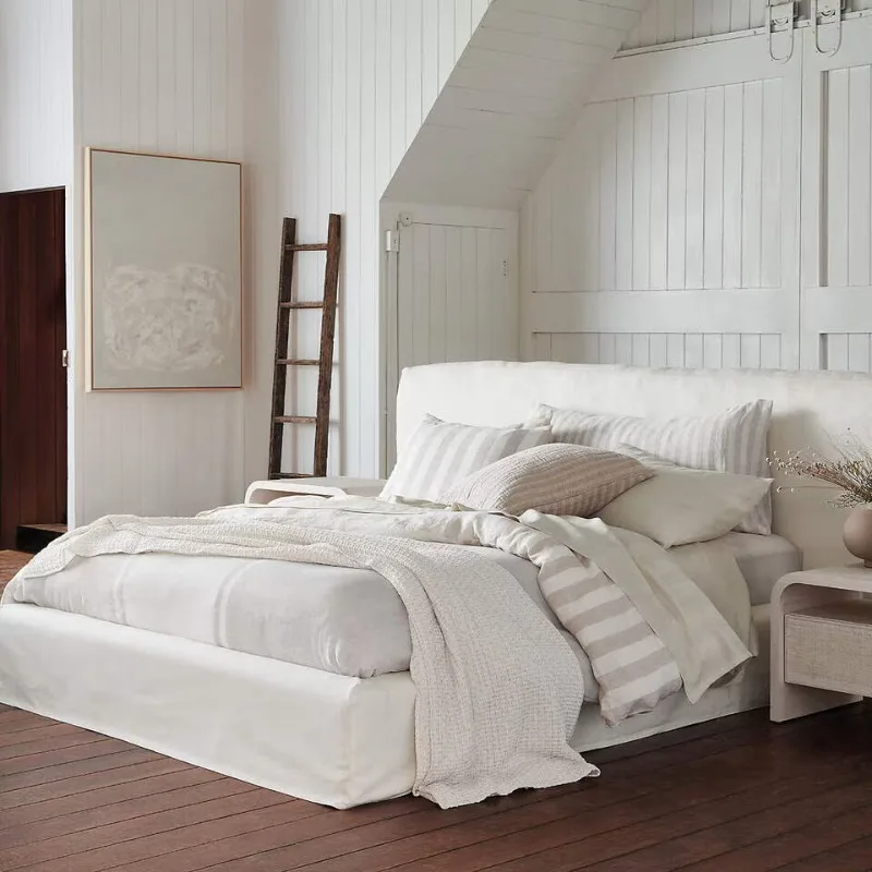 

Fabric double bed white soft bag bed simple master bed homestay bed natural leisure wind
