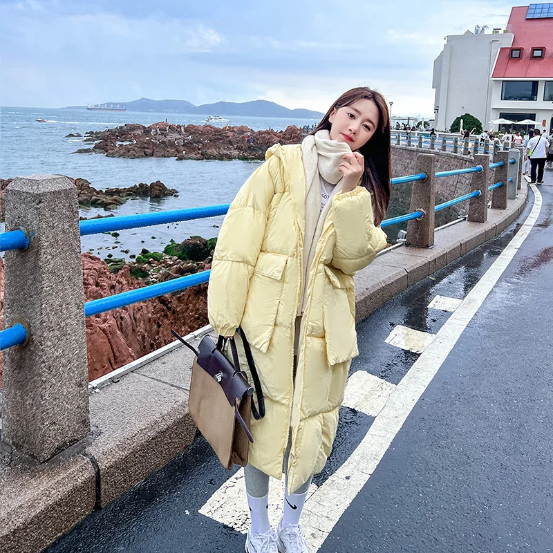 Cotton-padded Women Long Winter Clothes New Korean Version of Loose Padded Hooded Bread Coat Down Cotton-padded Jacket.