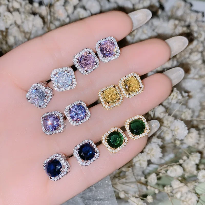 

MDLFES Mo!ssan Diamond Style Cornflower Sapphire Earrings 18k Plated New Couple Silver Pin Earrings