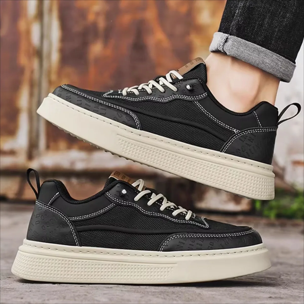 

Men's Stylish Lace-Up Sneakers Thick Soled Breathable Non-Slip Outdoor Sports Shoes Fashion Board-Inspired Footwear Comfortable