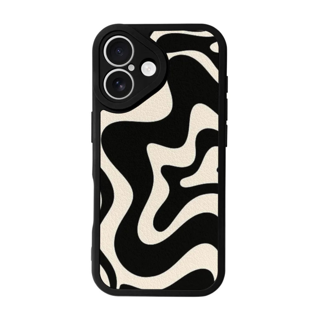 Phone Case For iPhone 16 Pro Max Plus Silicone Skin Case Retro Liquid Swirl Abstract Pattern in Black and Almond Cream