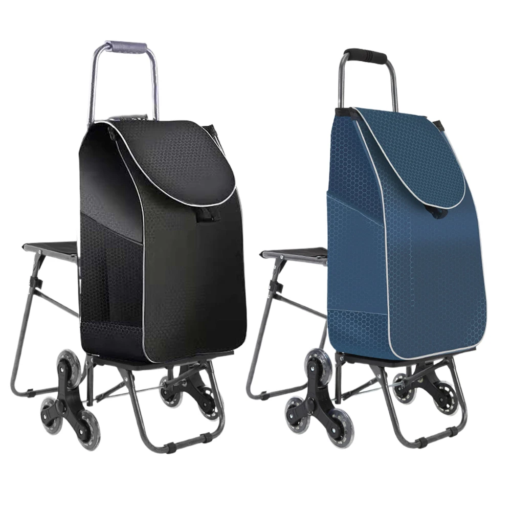 Climbing Stairs Luggage Cart Trolley with Waterproof Bag & Chair Foldable Stair Climbing Cart for Effortless Grocery Transport