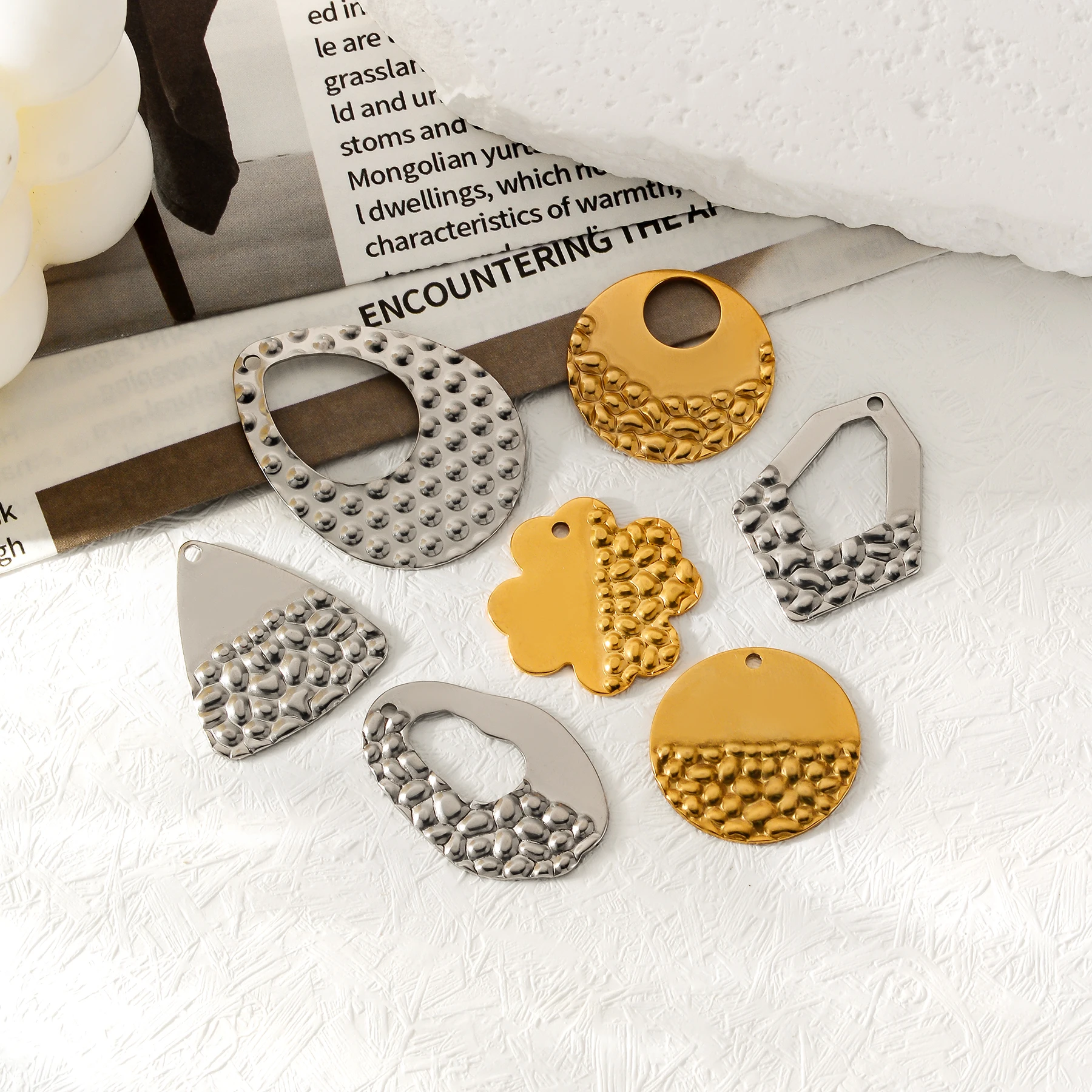 Großhandel 10 Stück Edelstahl Geometrische Blumen-Herz-Wassertropfen-Anhänger-Ohrring-Verbinder für DIY-Schmuckherstellung – Detail 7