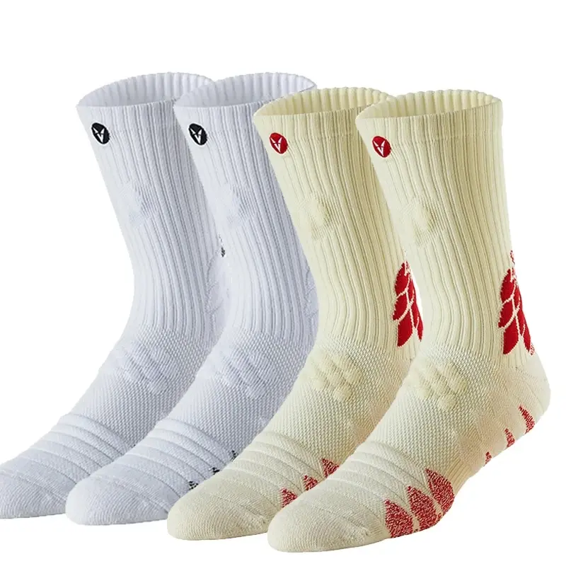 Non Slip Running Socks for Men Women High Elastic Thick White Comression Basketball Socks with Ankle Support