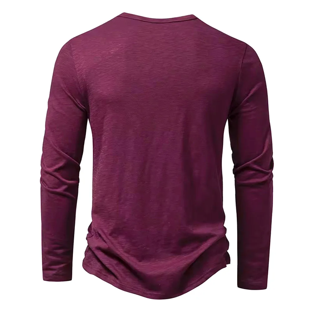 Herbst Neue männer Baumwolle Taste Langarm Henley Neck T-Shirt Casual Einfarbig Atmungsaktive Vielseitige Mode Dünne T-Shirts – Detail 10