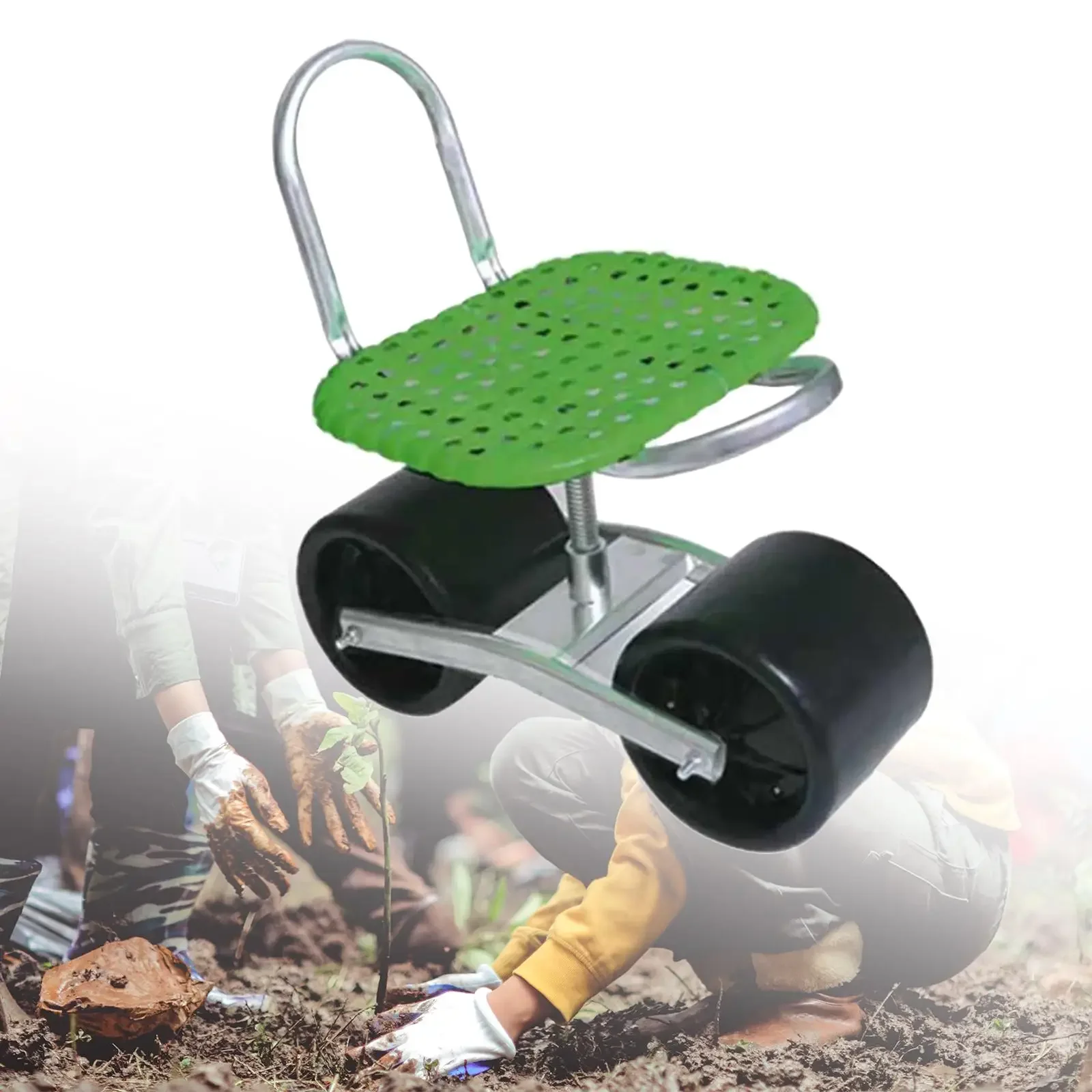 360° Adjustable Swivel Rotating Working Seat Garden Trolley Rolling Rolling Stool Seat for Garden Greenhouse Lawns Yards