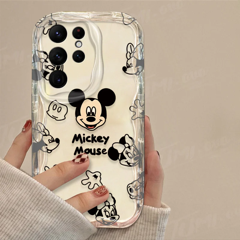 Disney Minnie Mickey Mouse 3D Wave Case For Samsung Galaxy S24 Ultra S23 S22 Plus S21 S20 FE A25 A55 A35 5g Transparent Cover