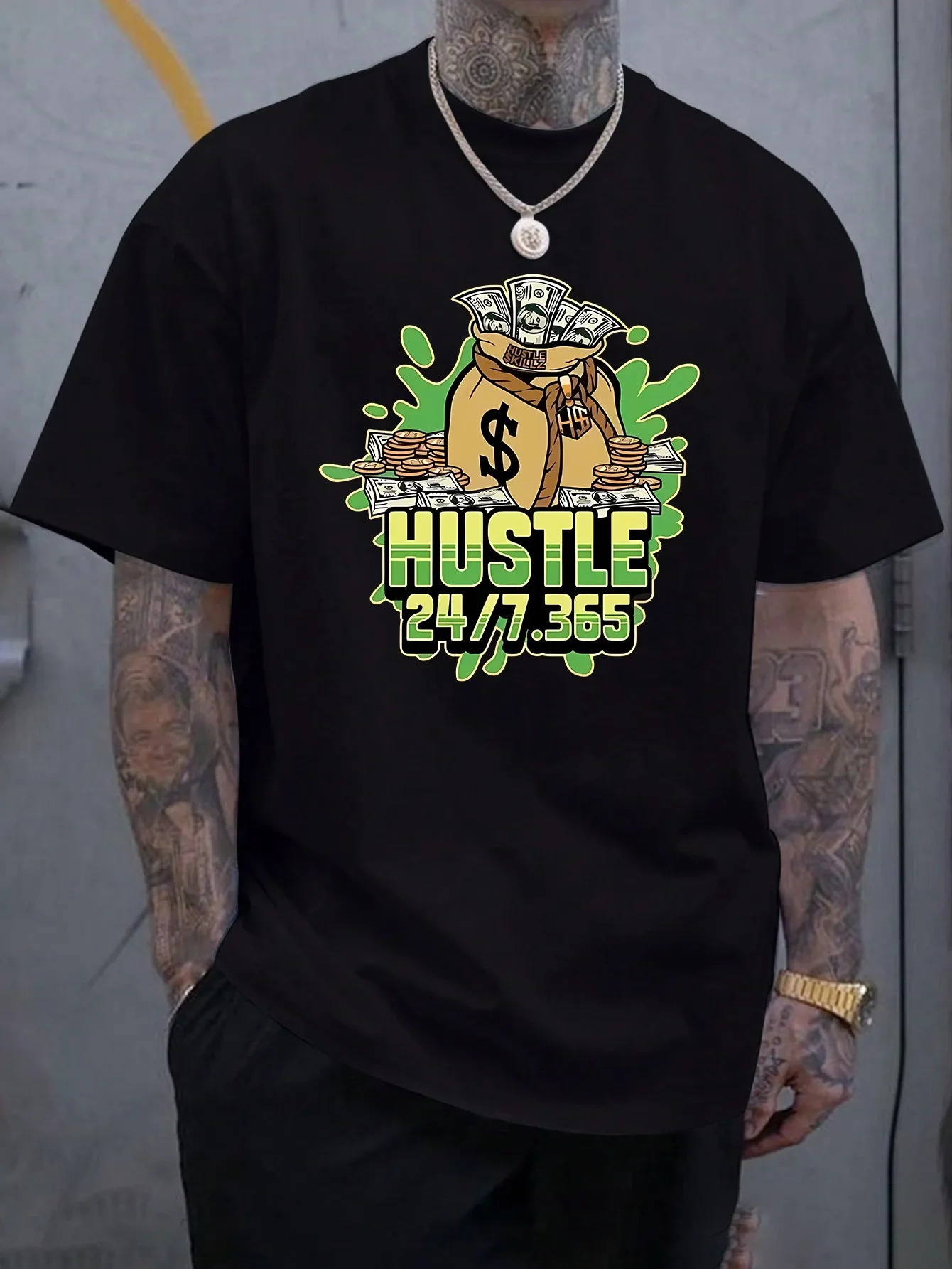 

Мужская футболка с принтом HUSTLE, повседневная летняя футболка с коротким рукавом
