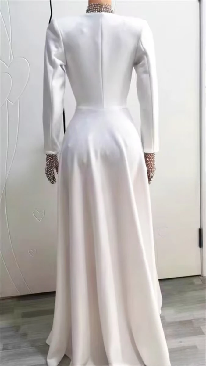 우아한 크리스탈 공주 웨딩 드레스 화이트 반짝이 웨딩 파티 투피스 긴 소매 Vestidos De Mujer Elegantes Para Fiesta