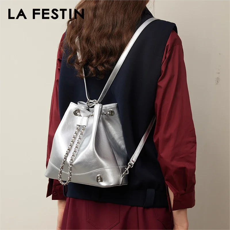 LA FESTIN Original 2024 New Versatile Backpack for Women y2k Bag Large Capacity Chain Bag Girl School Bag Travel Book Bag