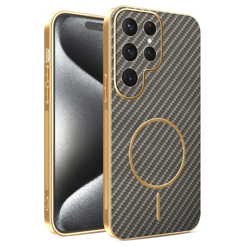 حافظة لهاتف سامسونج جالاكسي S25 الترا S24 FE S26 Edge S23 S22 S21 ألياف الكربون المغناطيسي للصدمات الفاخرة تصفيح غطاء بلاستيكي من البولي يوريثان