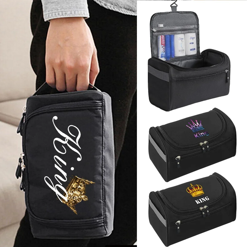 

Portable Cosmetic Storage Bag Toiletries Makeup Organizer Travel Hanging Zipper Queen&king Pattern Handbag Wash Pouch Case