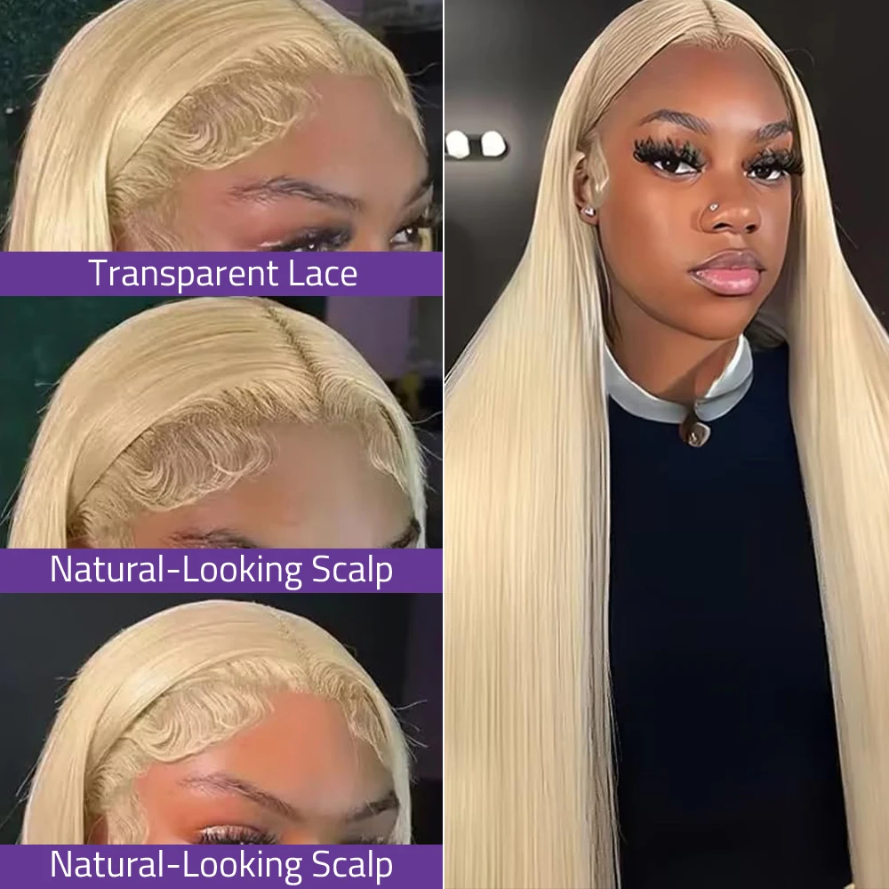 13x4 13x6 HD透明フルフロントレース 613ブロンドカラー ストレート人毛ウィッグ レースフロントウィッグ 女性用 200%密度