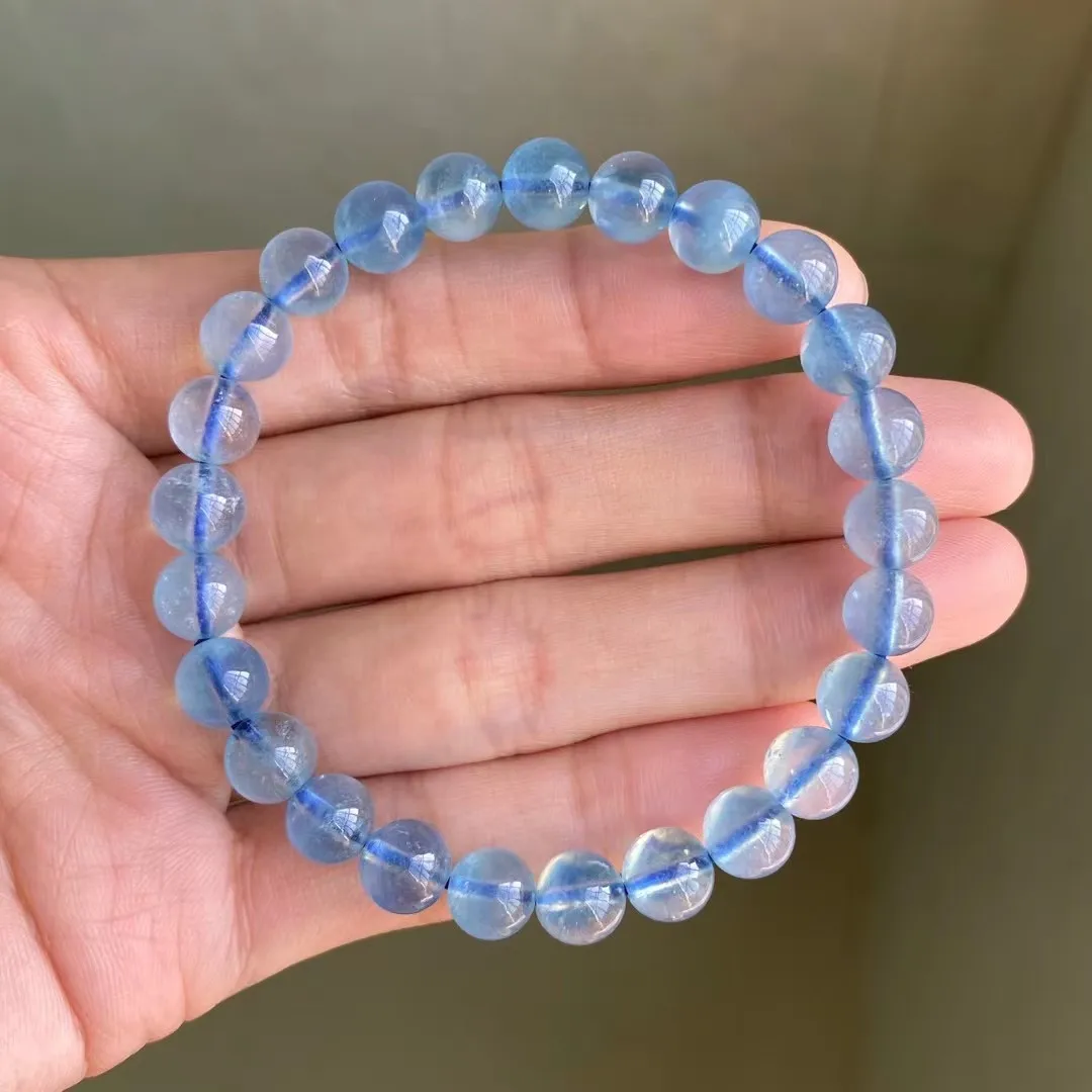 

7mm Natural Blue Aquamarine Bracelet Jewelry For Women Lady Men Love Luck Gift Healing Crystal Round Beads Stone Strands AAAAA