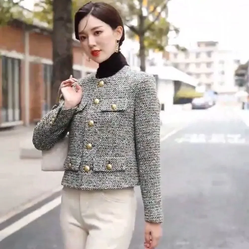 

Slim Fit Short Women's Tweed Wool & Blends Coat Half Outerwears Hot Trendy Ladies Jackets Novelty Fashion 2024 Casual Elegant