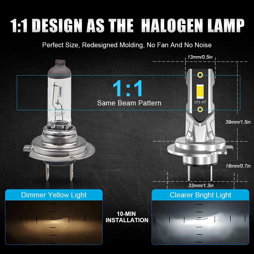 2pcs H7 LED Headlight Bulb Mini Bulb 60W 16000LM CSP 3570 for Car Headlamp Auto Fog Lamps Canbus H7 Led Turbo Auto12V 6000k