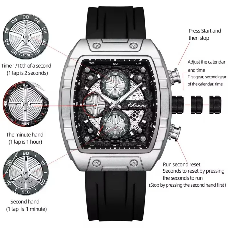 CHENXI 941 Orologio al quarzo da uomo di moda di lusso Impermeabile Luce notturna Cronografo Calendario Orologio sportivo da uomo relojes para hombres