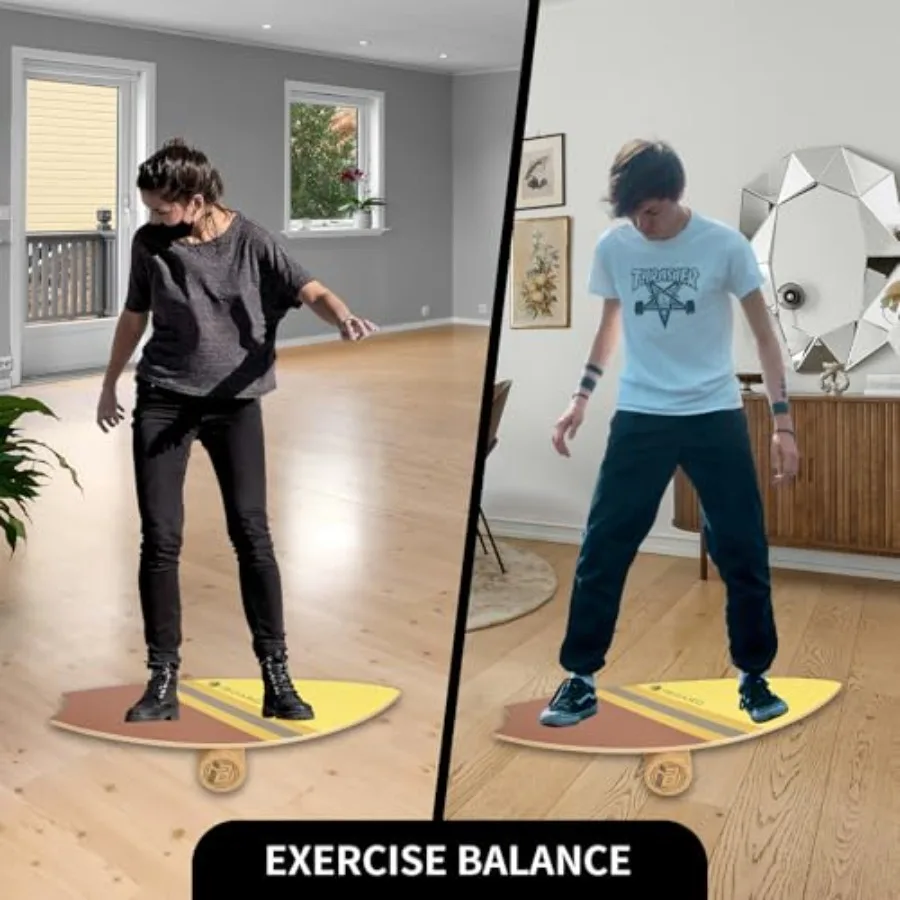 مدرب لوح التوازن الممتاز مع بكرات 10 طبقات للتمرين الخشبي، تصميم ذيل السمكة المقاوم للانزلاق لوسادة محاكاة ركوب الأمواج