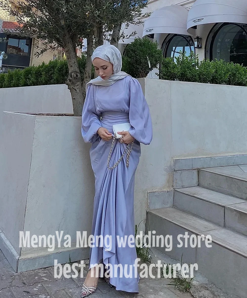 

ZHUISHU простые шелковые мусульманские женские вечерние платья с высоким воротом длиной до пола, вечерние платья для выпускного вечера, индивидуальные пышные платья с длинными рукавами