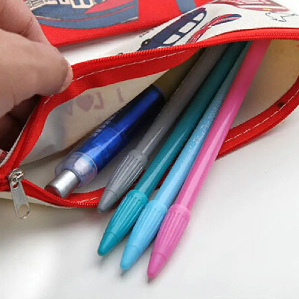 Students Pencil Bag Cartoon London Pencil Case Pen Storage Bag Zipper Cute Stationery Office School Pencil Pouch Cosmetic Bag