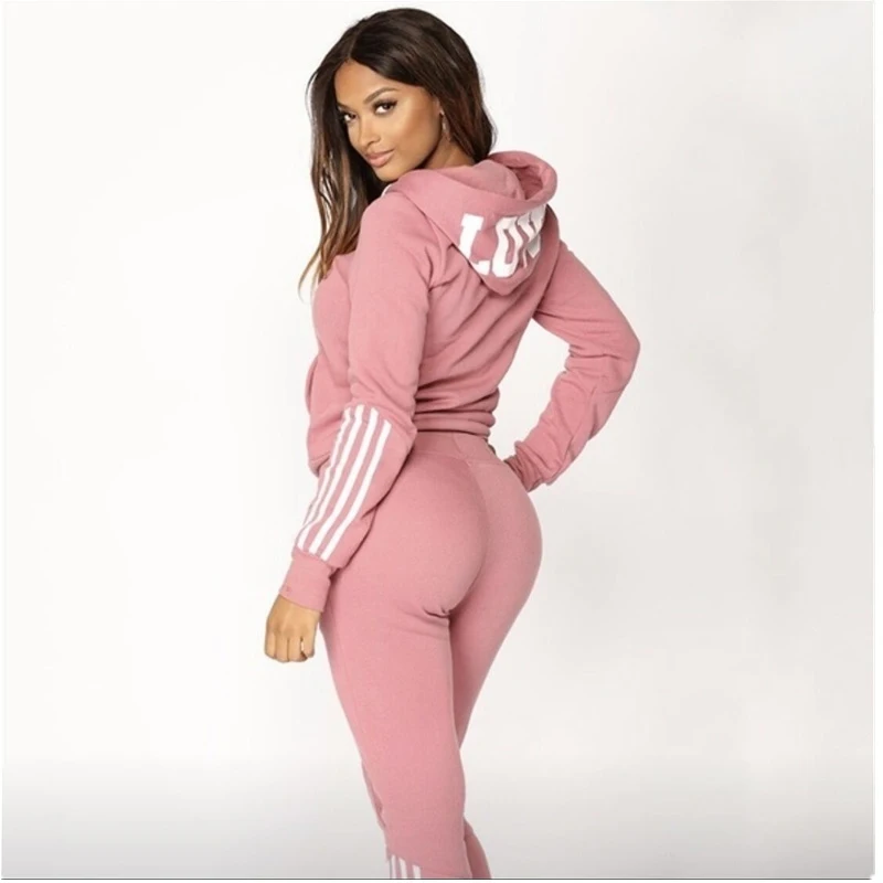 New Women\'s Tracksuit Zipper Cardigan and Pants 2 Pieces Set Printed Fashion Casual Hooded Female Sport Jogging Suits