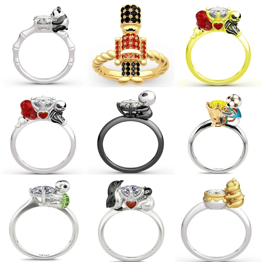 Joyería de diseño animal Anillos de circón con forma de panda para mujer Tamaño redimensionable ajustable