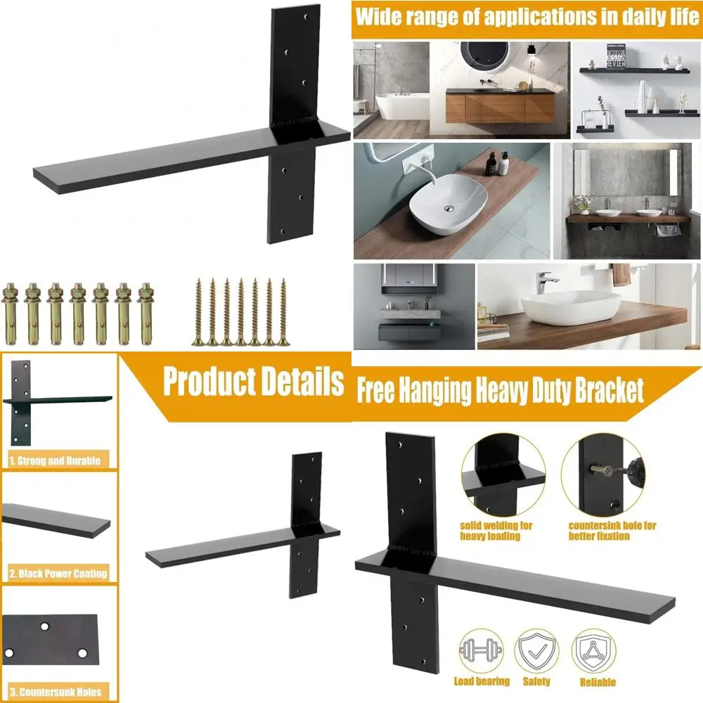 

Heavy Duty 18 Floating Shelf Brackets - 2-Pack, 3/8 Thick Steel for Countertops, Bars, Benches, Vanities, Desks Support