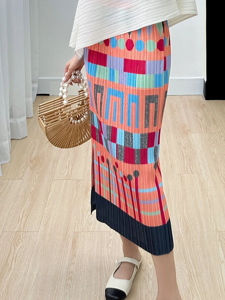 

Женская летняя юбка с высокой талией и принтом, новинка, из полиэстера, прямая, складная, для повседневной носки, модная