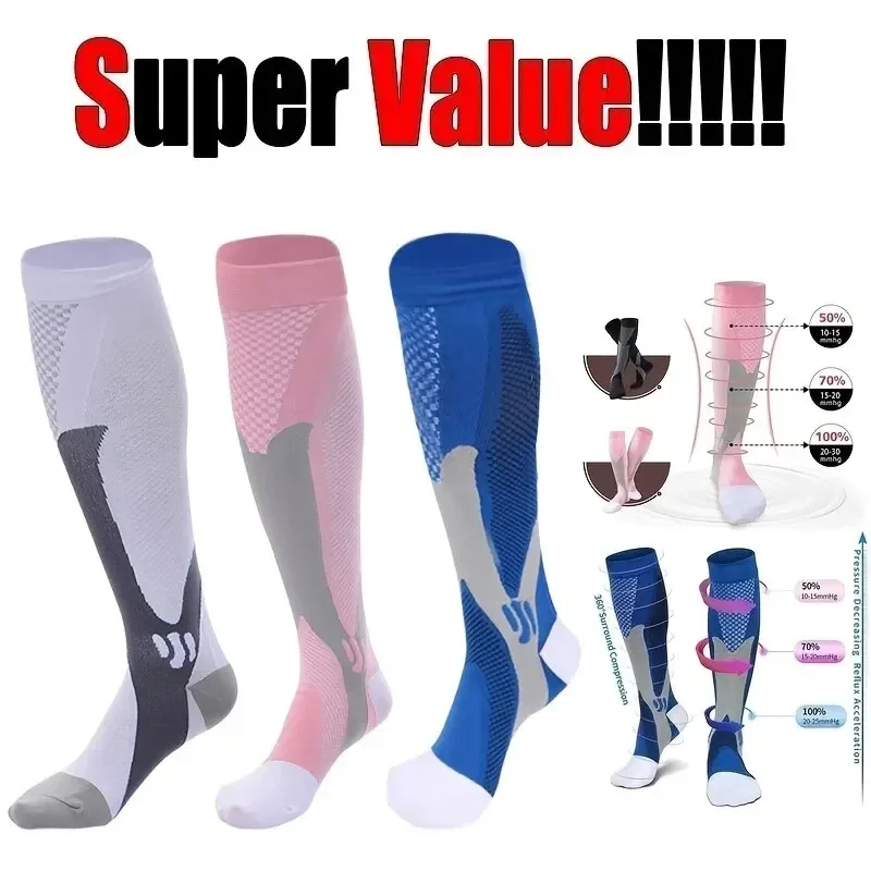 Breathable and Sweat Absorbing Thigh Socks, 20-30mm Black MEN'S Tight Socks Sports Football Socks Compression Stockings Unisex