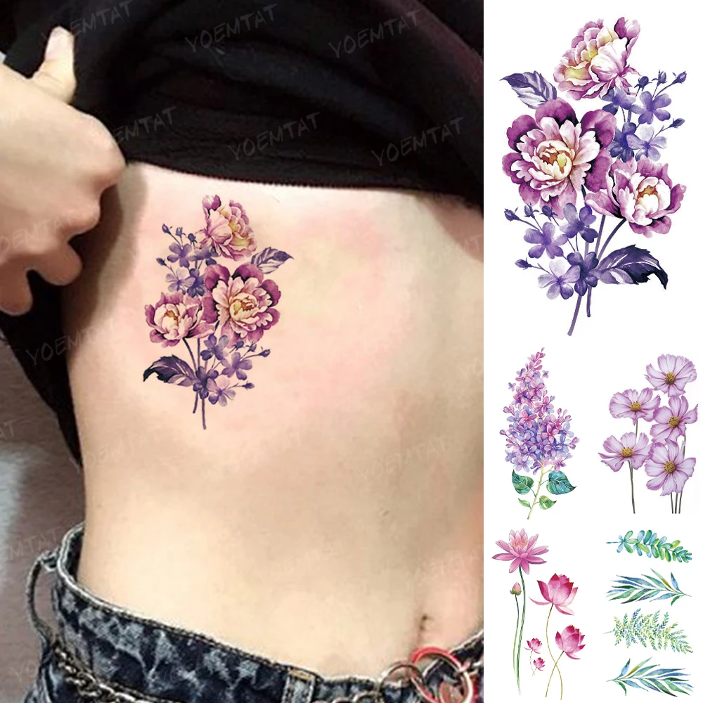 

Water Transfer Temporary Tattoo Sticker Watercolor Peony Flower Body Art Painted Flash Tatto Women Men Kid Girl Henna Fake Tatoo