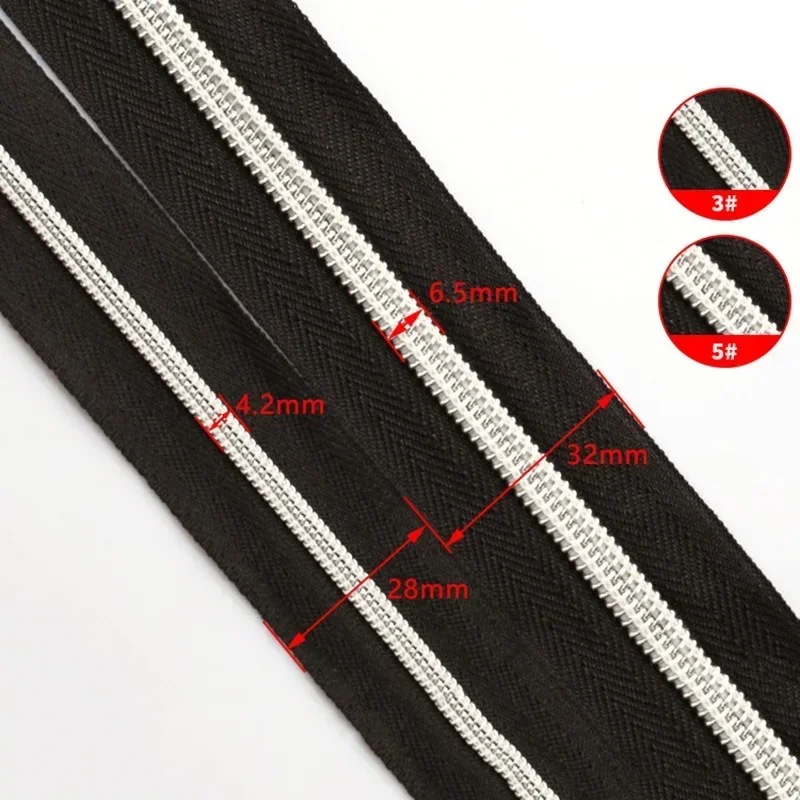 3# 5# 10Meters Nylon Zippers Tapes 10Pcs Zipper Sliders Clothes Coil Zips Roll for Bag Garment Sewing Zip Puller Head Repair Kit