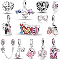 Romantic 925 Sterling Silver Handwritten Love Beads Forever & Always Soulmate Dangle Charm Fits Bracelet & Necklace Wedding Gift