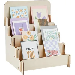 4 katmanlı ahşap tebrik kartı ekran standı etiket ekran standı perakende vitrin rafları çok amaçlı broşür tutucu 26.5x28x44.5cm