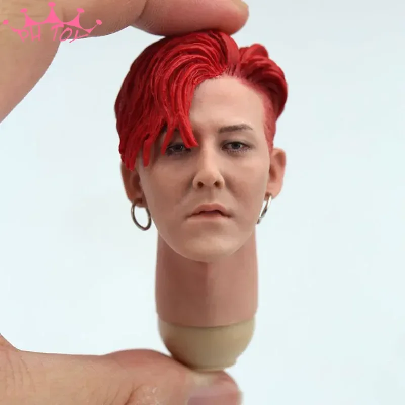 1/6 Scale Red Hair G-Dragon Head Sculpt Korea Star Bigbang Head Carving for 12in Male Soldier Body Model Toys