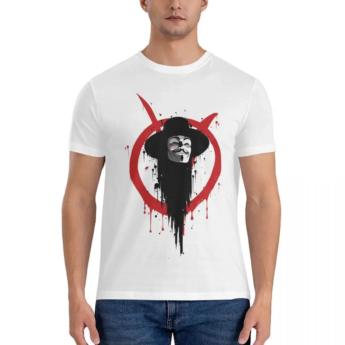 Red Ink T Shirts Men's 100% Cotton Creative T-Shirt Crew Neck V For Vendetta Tee Shirt Short Sleeve Clothes Printed