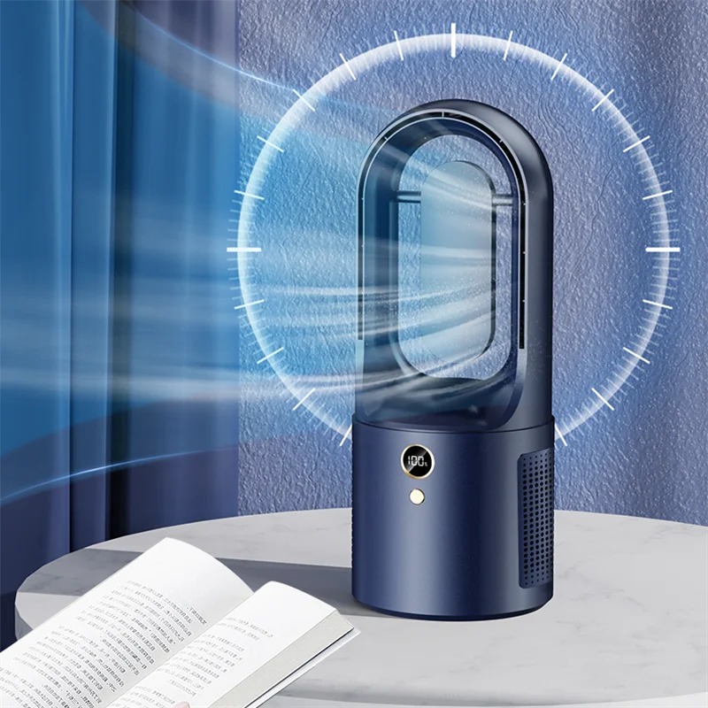 Mini Quạt Không Cánh Bladeless Fan Có Đèn LED Để Bàn Quạt Điều Hòa Không Khí Cho Nhà Nghiên Cứu Cắm Trại USB Sạc 5V Êm Sáng Tạo FS127