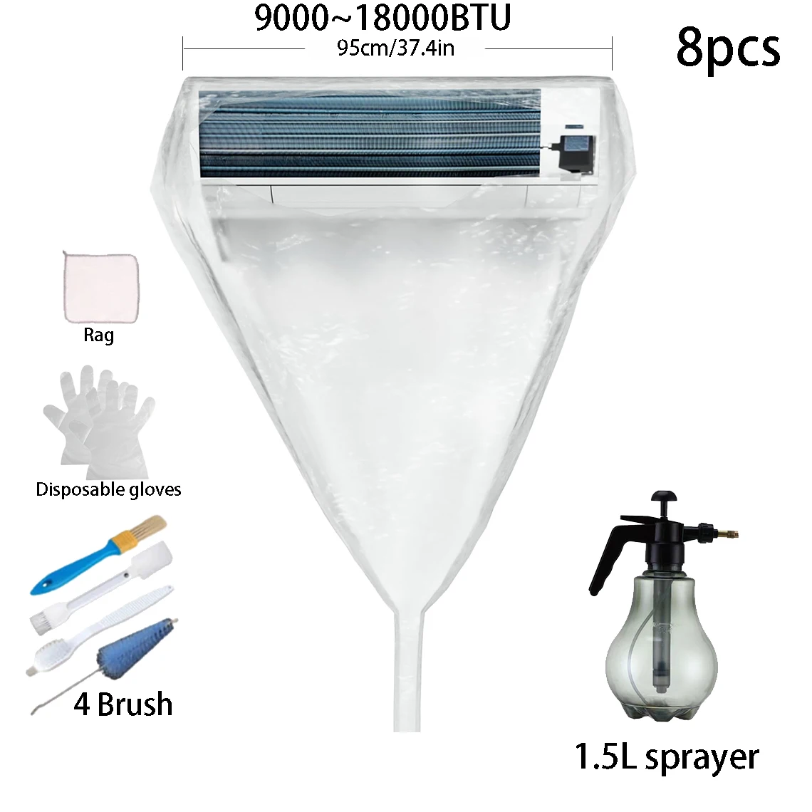 

95/125cm Summer Large Air Conditioning Cleaning Cover Kit Fully Covered Water Bag AC Dust Removal Tools Set Thickened Cleaner