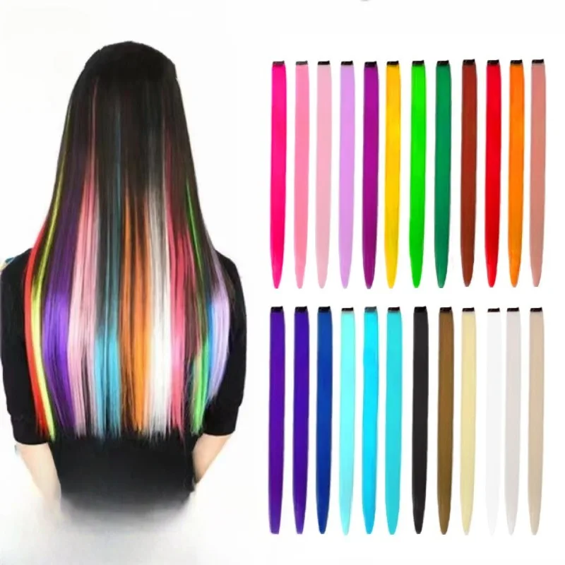 

Matte Synthetic Hair Extensions Clip In Multicolor Ombre Streaks Heat Resistant Long Straight Hair，Seamless invisible wig pieces