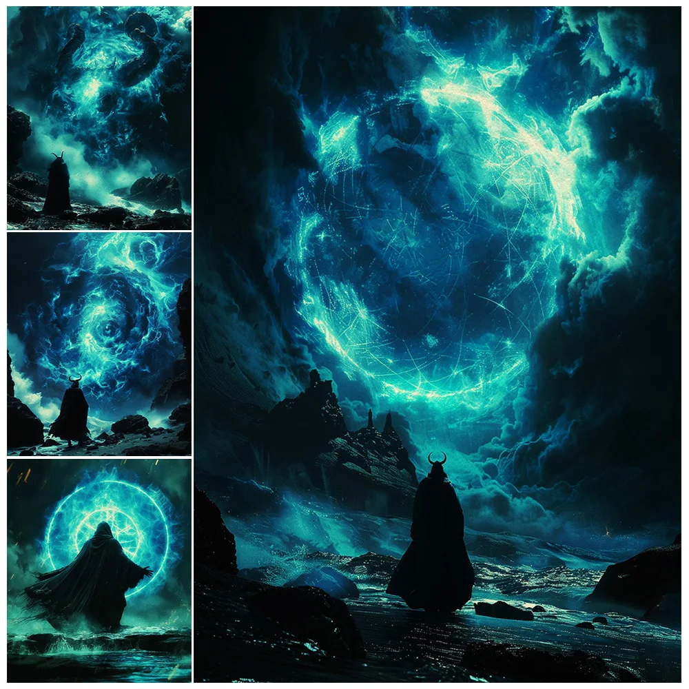 

Ancient Trolls And Shamans Of The Otherworldly Realm,Vintage Wall Art,Canvas Print,Mysterious Magic Circle, Art Poster And Print