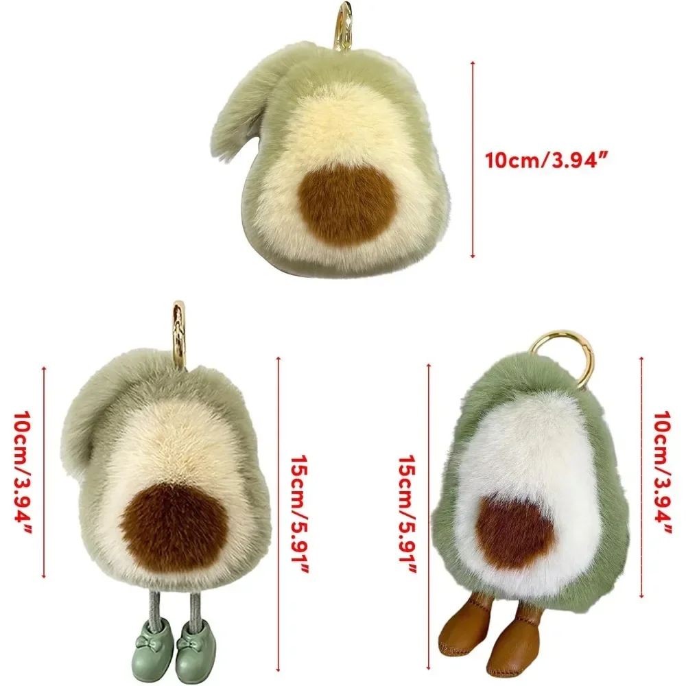 アボカドぬいぐるみフルーツキーホルダー ソフトふわふわ愛らしいキーリング バニー耳 車アクセサリー 女性 女の子 バックパック 財布飾り