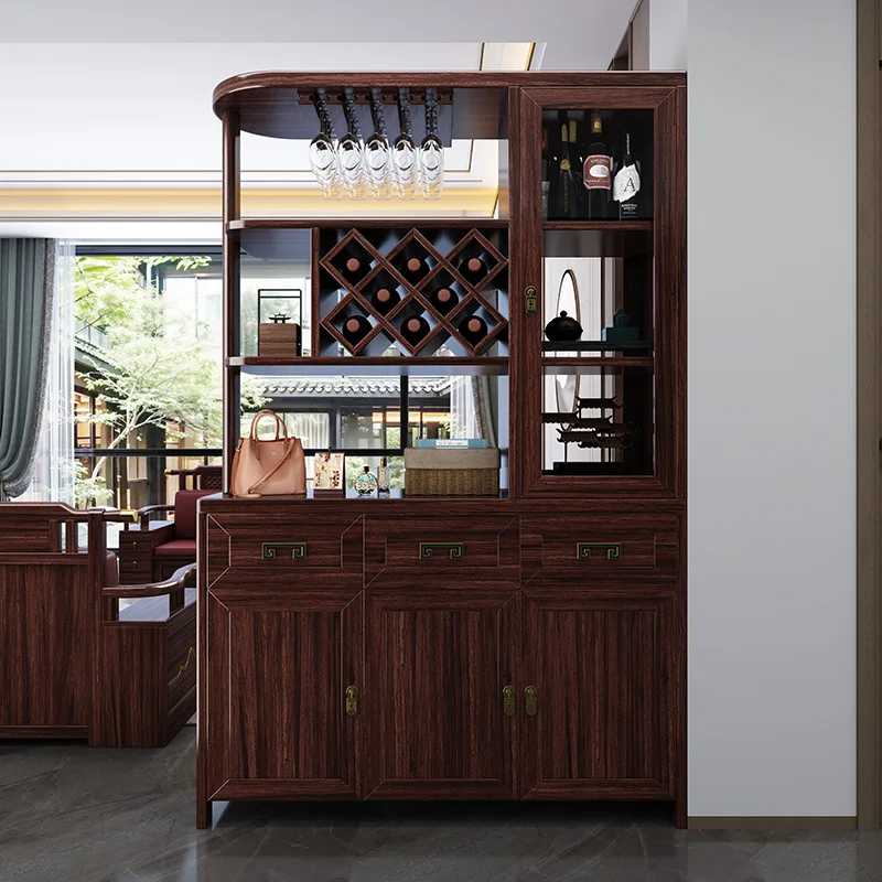 Mueble de habitación de madera maciza de oro negro, mueble divisorio de doble cara, nueva sala de estar china, mueble para vino, zapatero