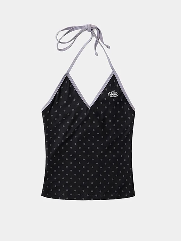 Sexy americano sle retro bolinhas cinta colete para mulher na moda casual ort comprimento impressão colheita topo sexy material resistente ao vento