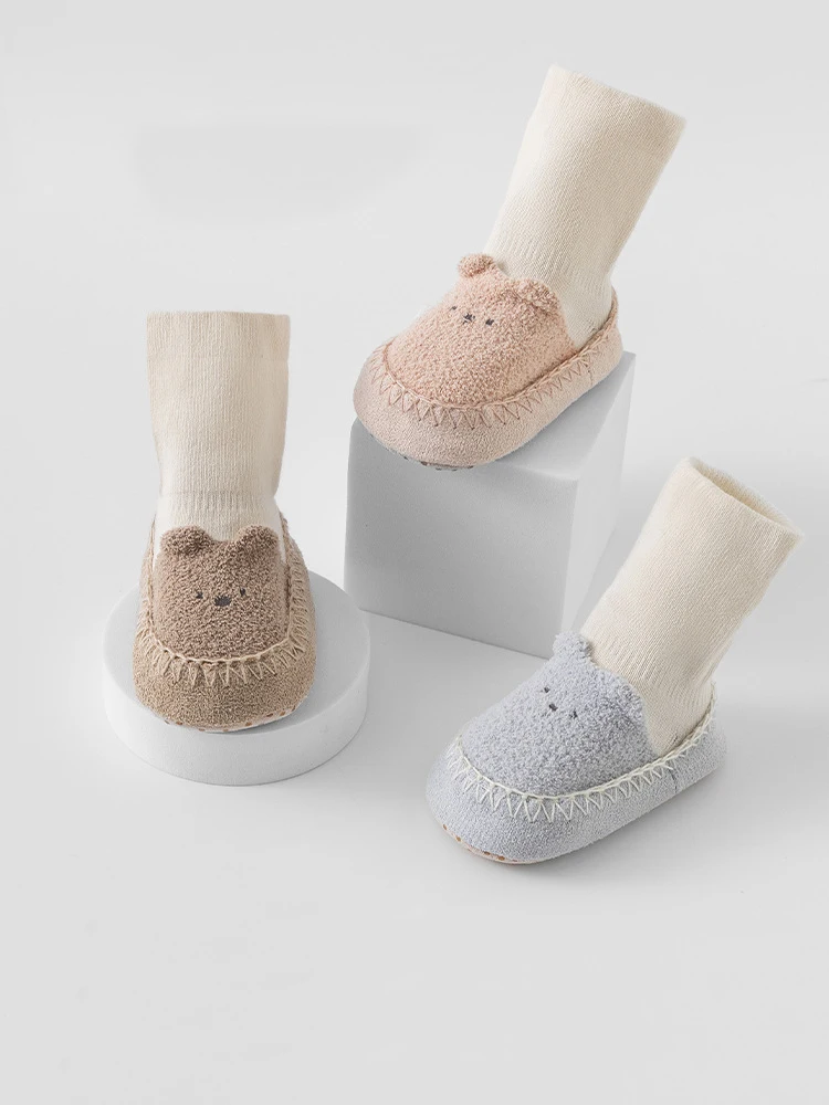 Niedliche Bären-Babysocken-Schuhe, warme, rutschfeste Bodensocken für Kleinkinder, weiche Sohlen, Lauflernschuhe für Neugeborene, Indoor-Laufschuhe – Detail 8
