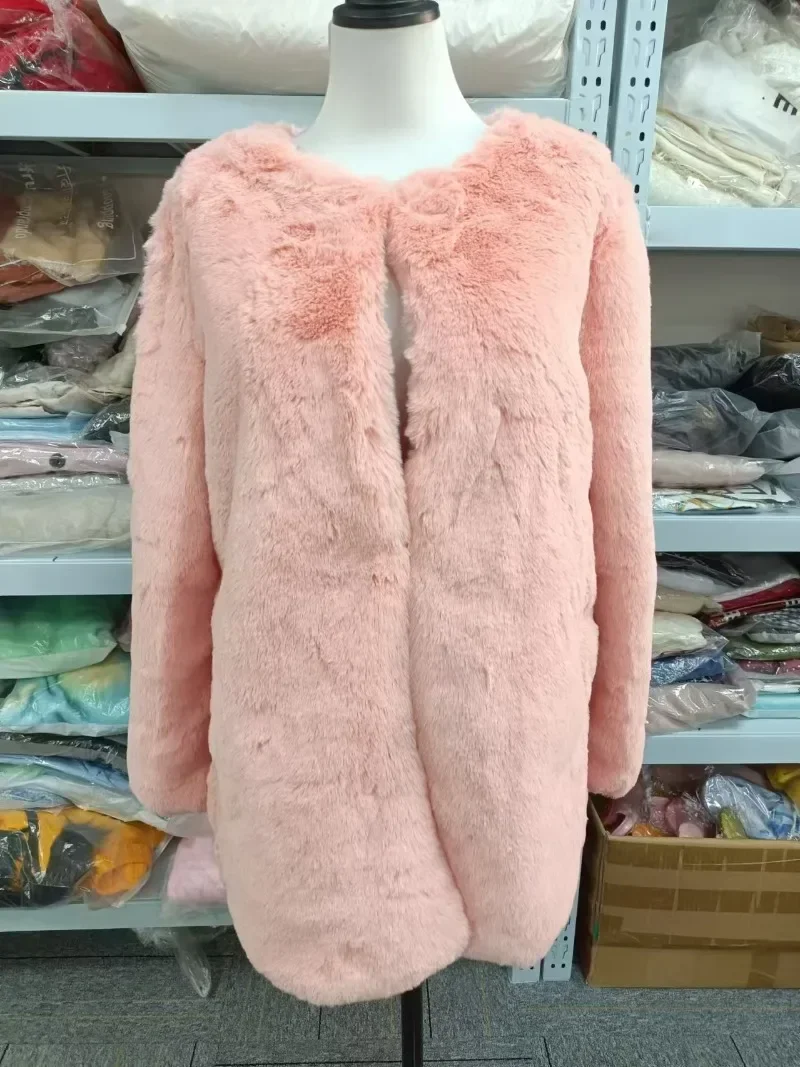 Abrigo de piel sintética para mujer, chaqueta de manga larga, color blanco, elegante y esponjoso, ropa de calle a la moda, color rosa, invierno