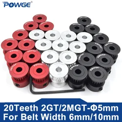 POWGE GT GT3 2GT 2MGT 20 Teeth Synchronous Timing Pulley Bore 5mm for  Belt width 6mm/10mm Small Backlash  20Teeth 20T,10PCS/lot