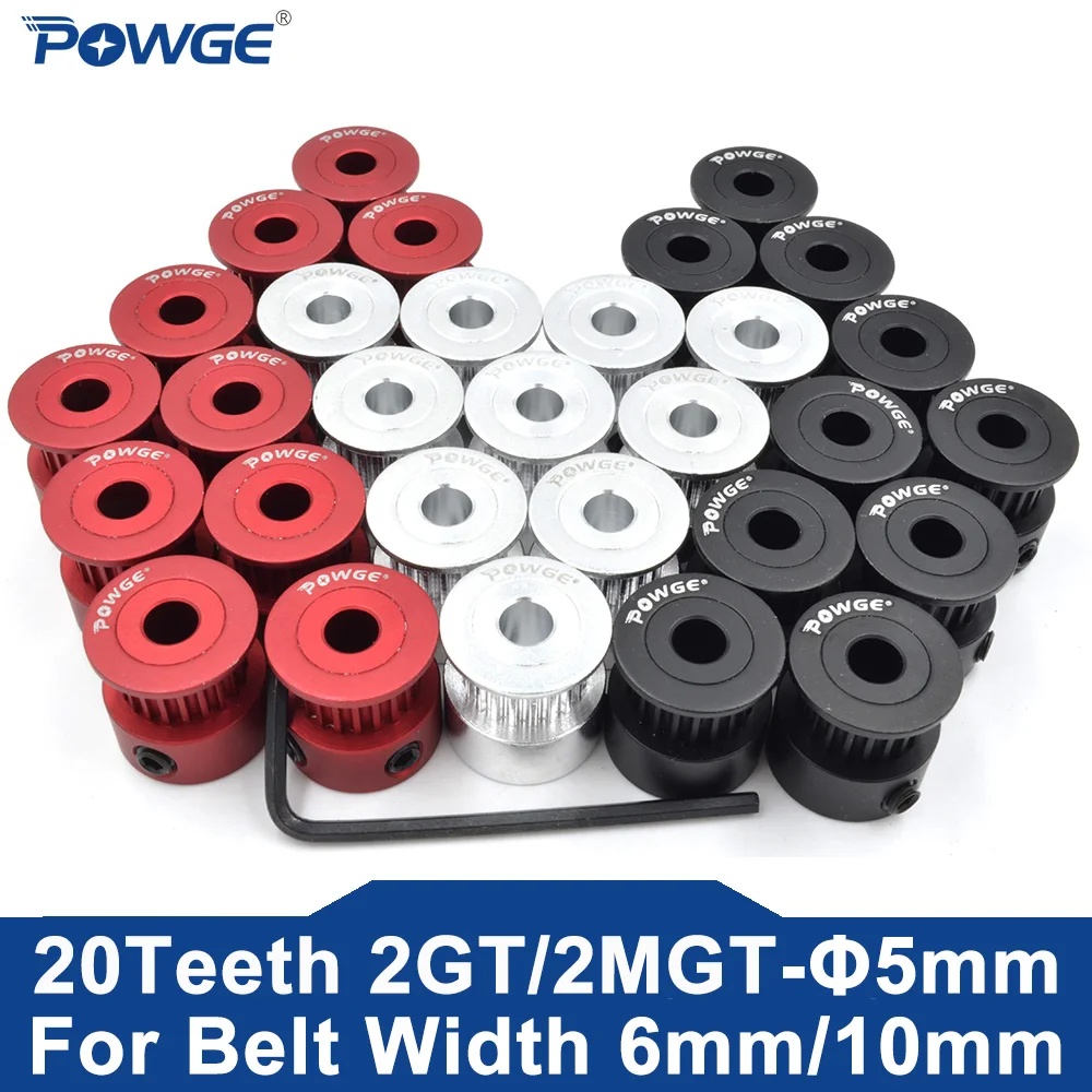 POWGE 20 zęby 2M 2GT synchroniczny rozrządu koło pasowe otwór 5mm/8mm czarny anodowanie dla szerokości 6mm 2MGT GT2 otwarty pas 20T 20 zęby VORON